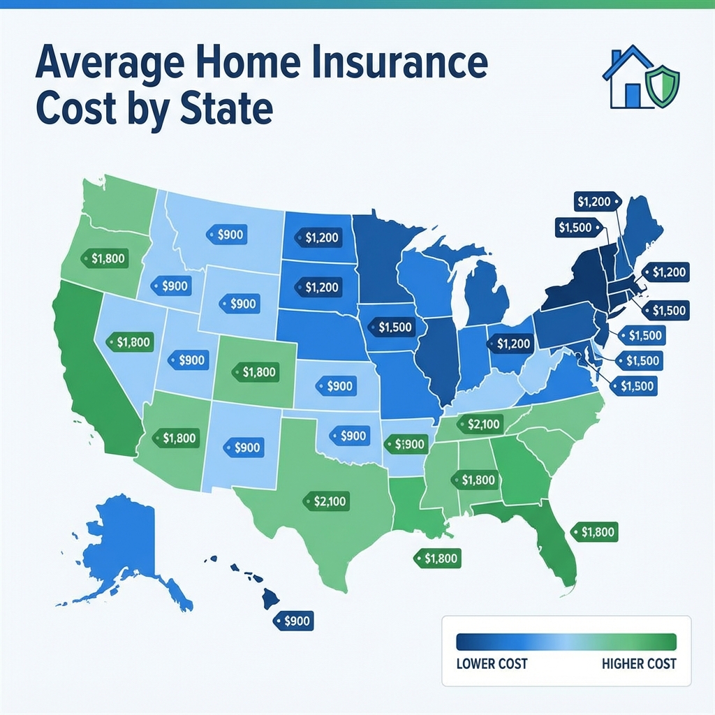 Average Home Insurance Cost by State Heatmap
